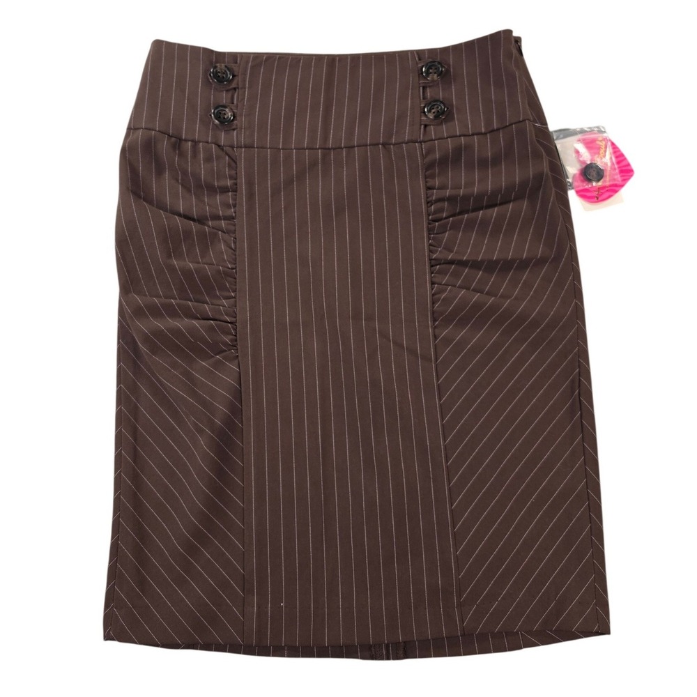 NWT Y2K Career Office Brown Pinstripe Pencil Skirt Womens Size 5 by Heart Soul